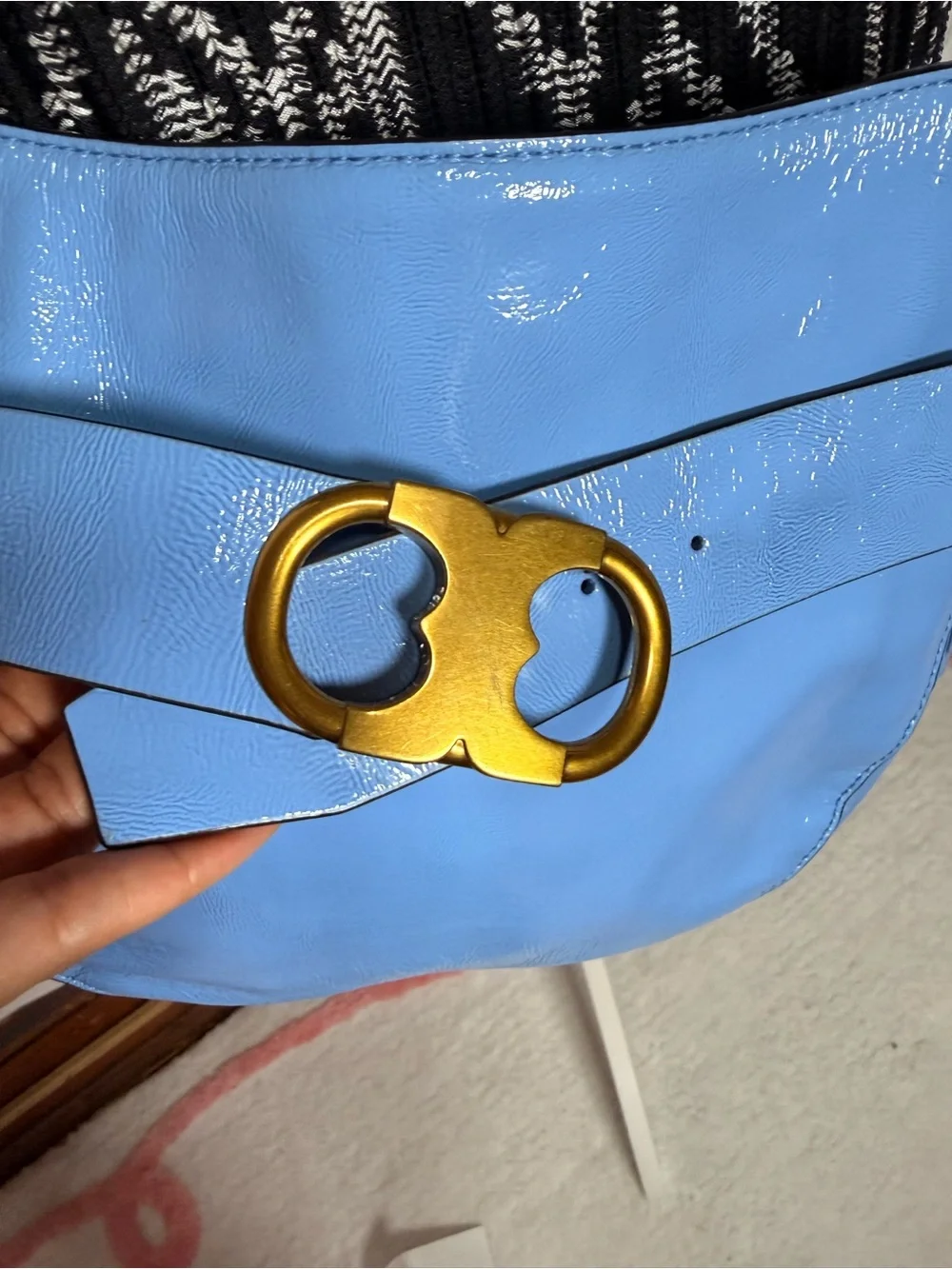 Tory Burch Sky Blue Leather Crossbody with Gold-Tone Hardware